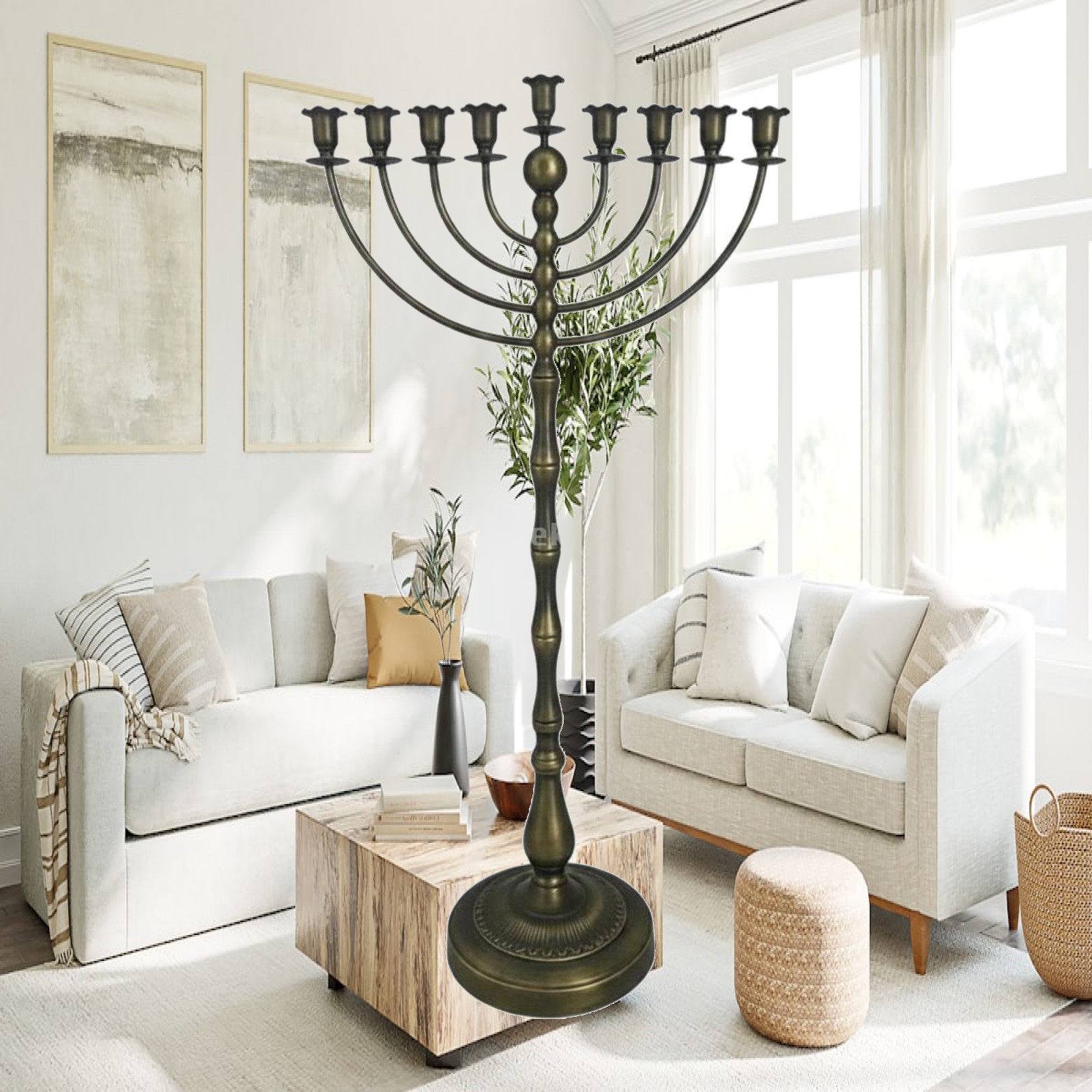 Candle Holder Decor - Grand chandelier en bronze sur pied,