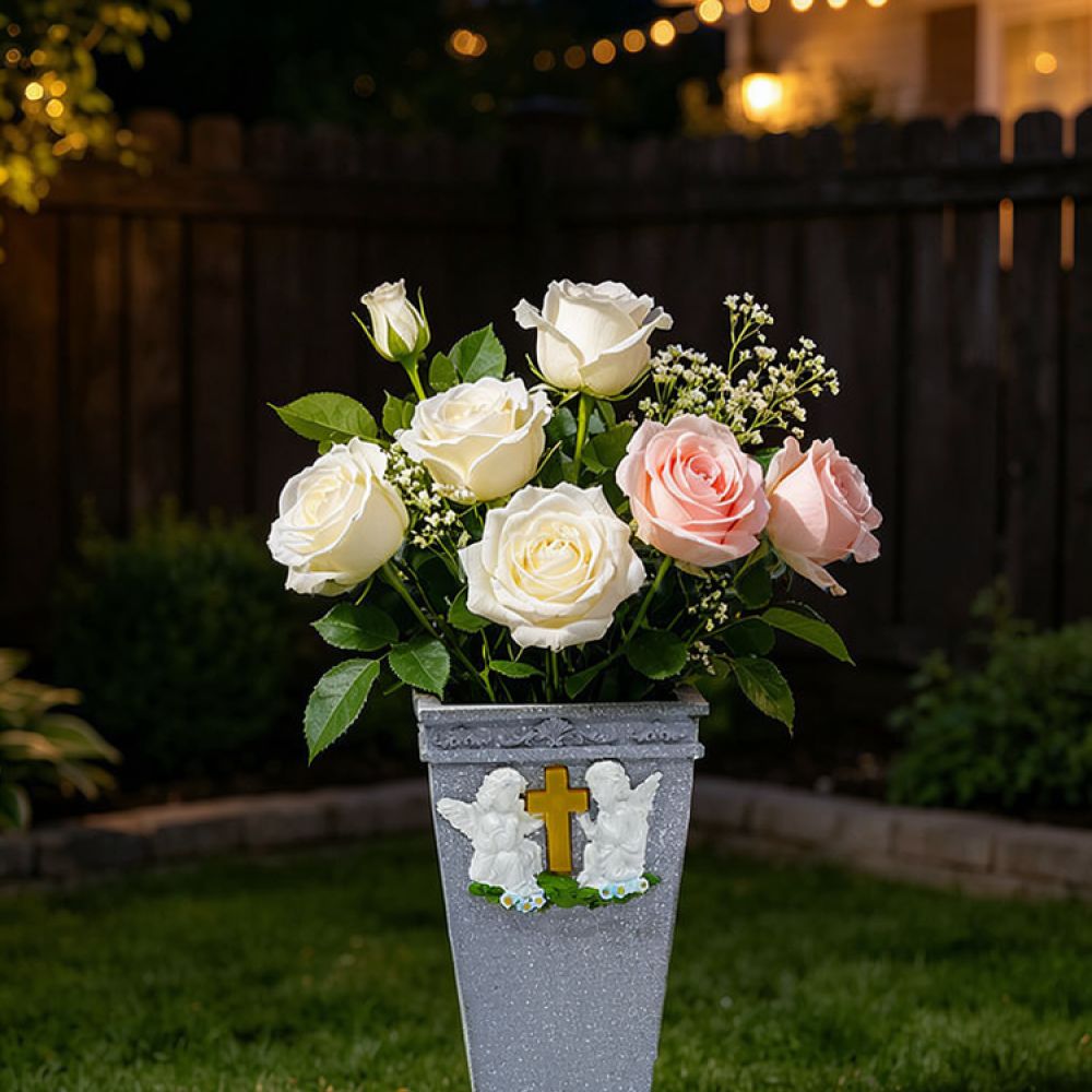Vase Decor - Vase funéraire en résine, croix solaire,